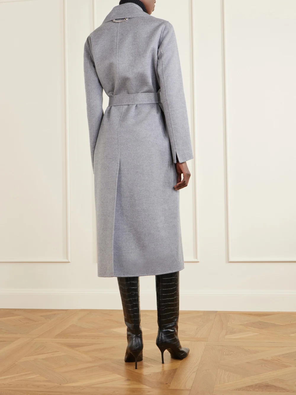 Back view of the Stella McCartney Iconic Stella Belted Wool Coat
