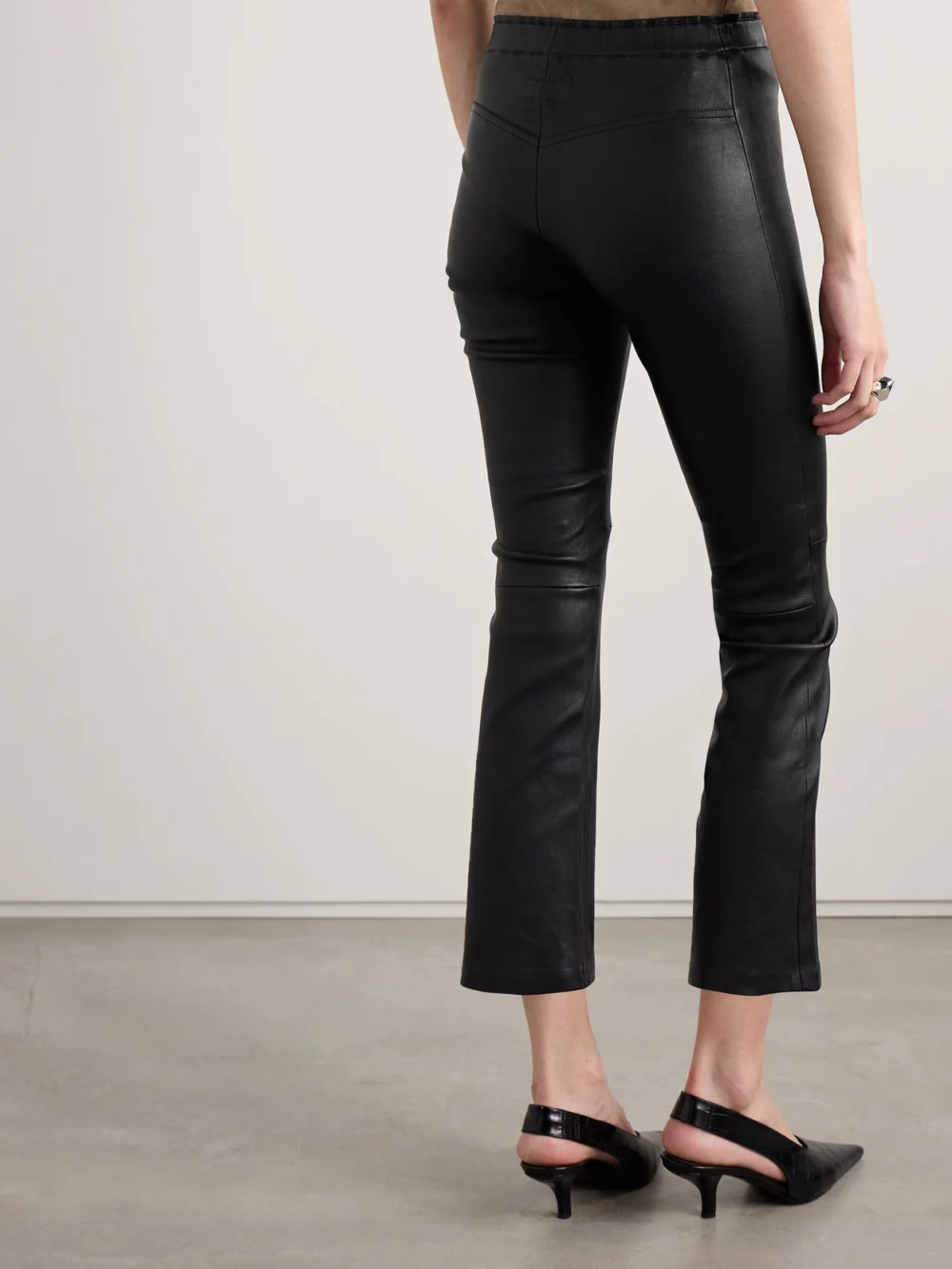 Back view of the Stouls Jp Twenty Cropped Leather Flared Leggings