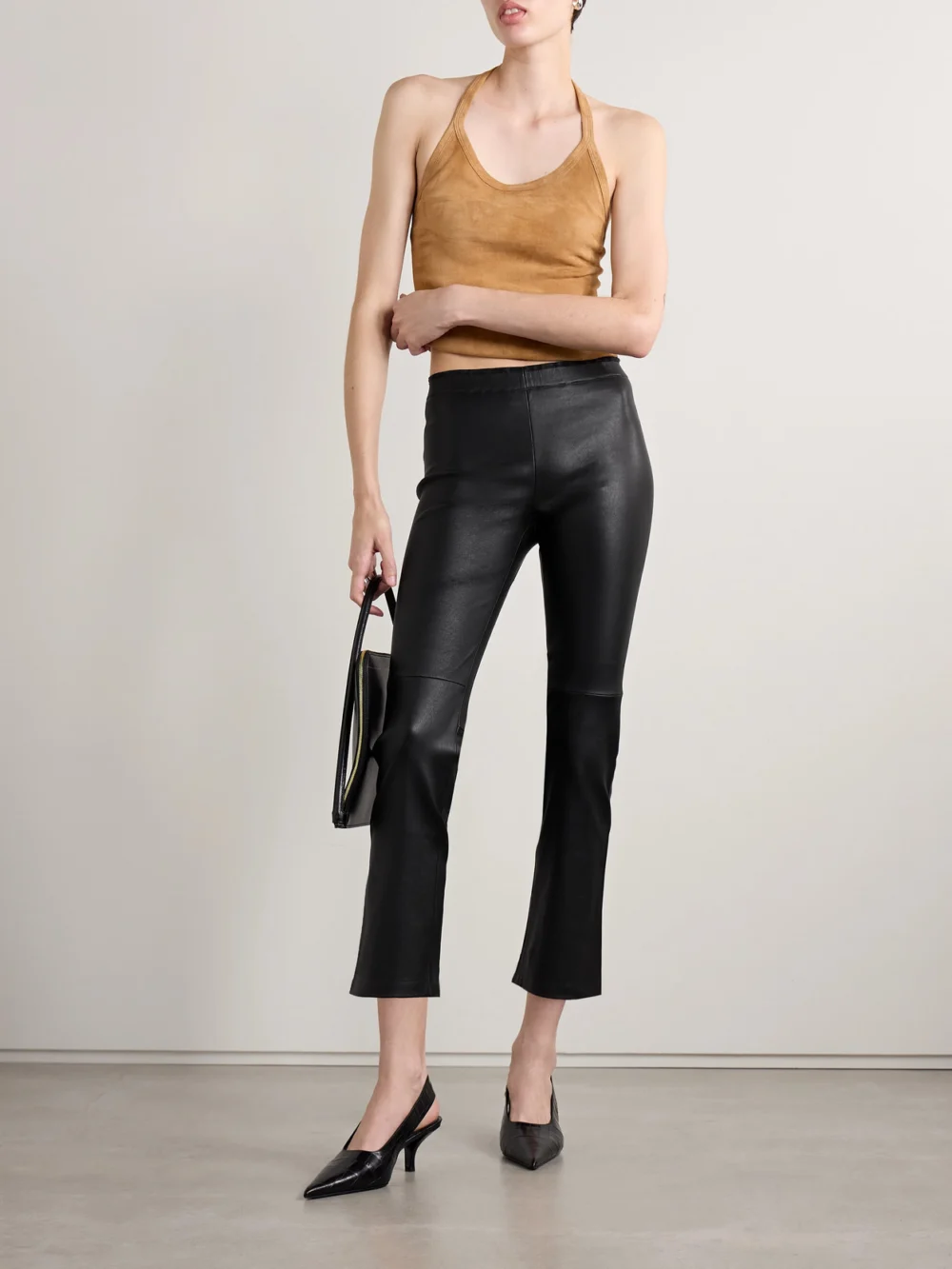 Stouls Jp Twenty Cropped Leather Flared Leggings, worn by a model
