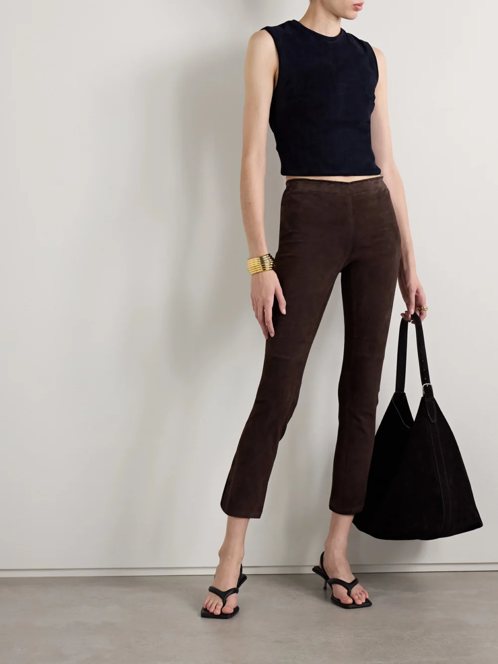 Stouls Jp Twenty Cropped Suede Flared Leggings, worn by a model