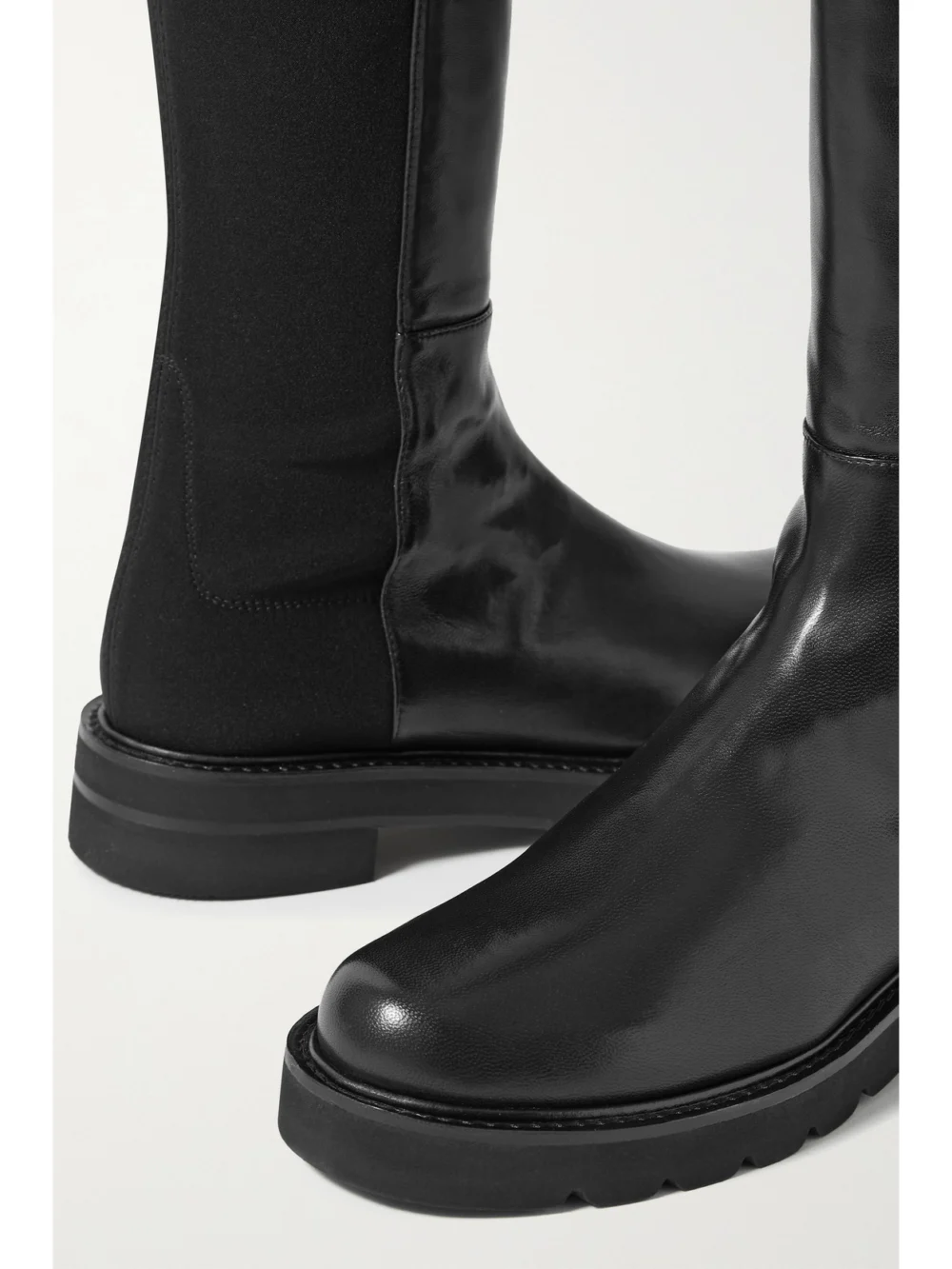 Close-up detail of the Stuart Weitzman 5050 Lift Leather and Stretch Over-the-knee Boots