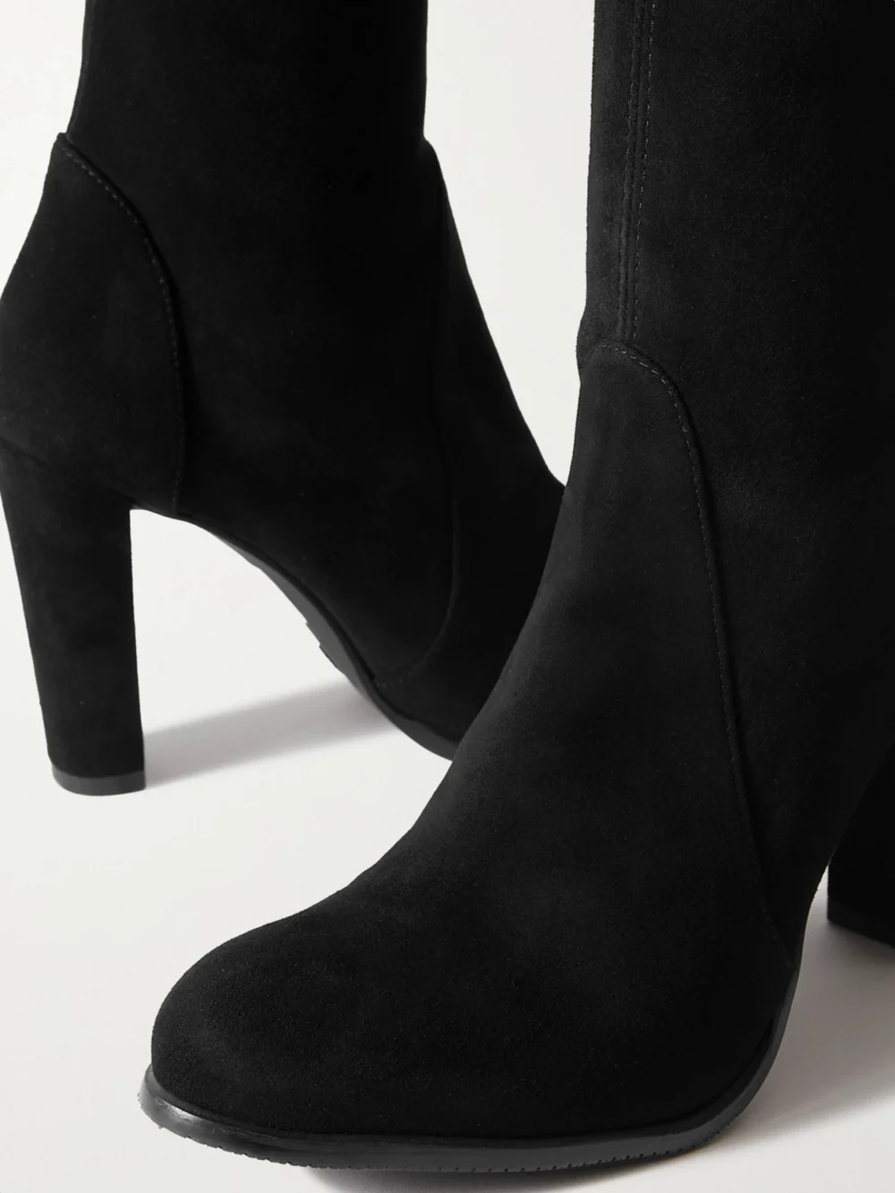 Close-up detail of the Stuart Weitzman Highland Suede Over-the-knee Boots