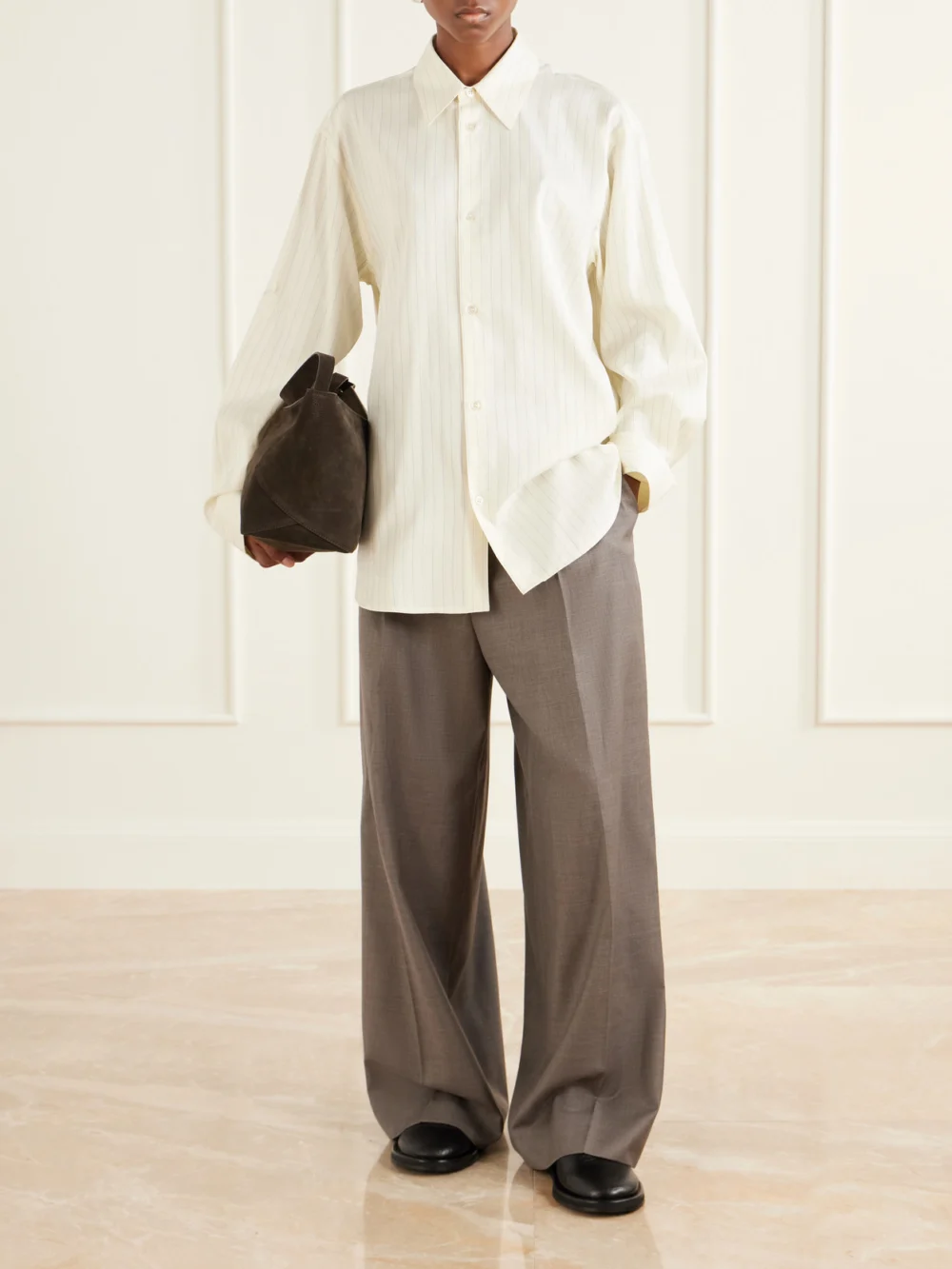 Studio Nicholson Korine Crinkled Leather Loafers, styled view