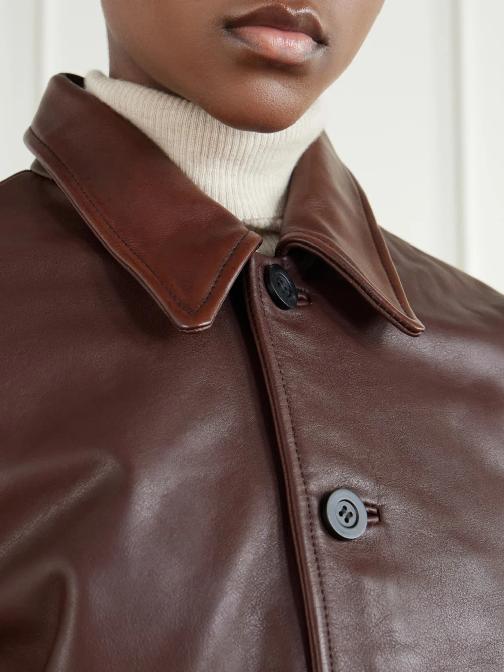 Close-up detail of the Studio Nicholson Landau Leather Jacket