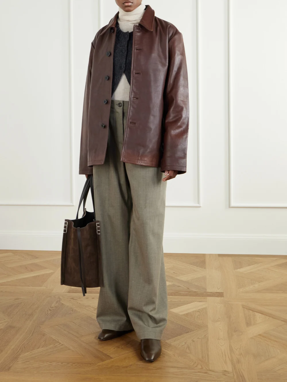 Studio Nicholson Landau Leather Jacket, worn by a model