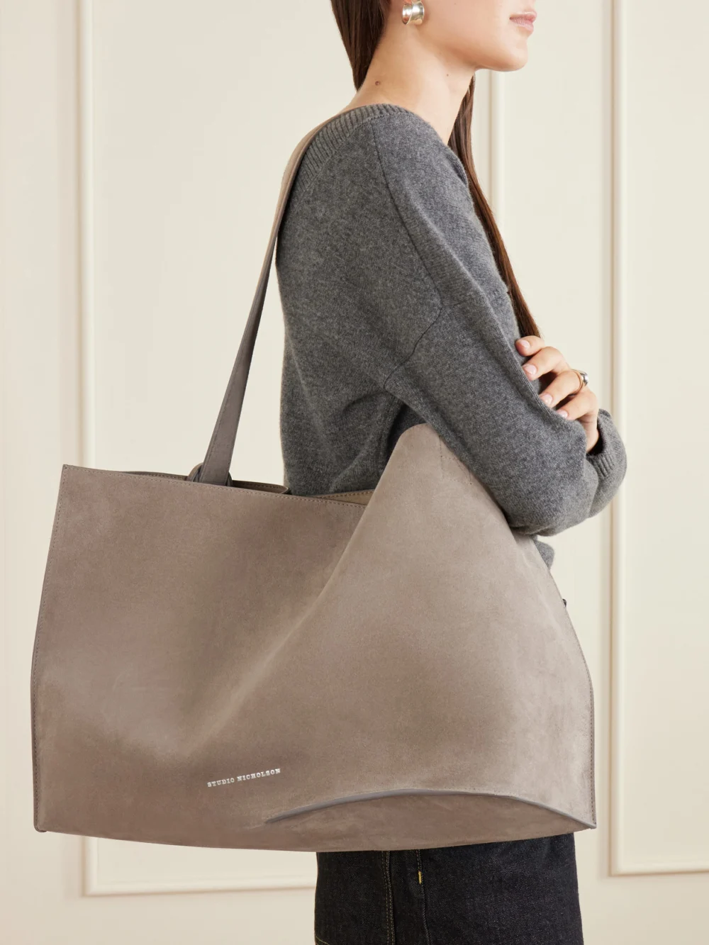 Studio Nicholson The Reflection Suede Tote, styled view
