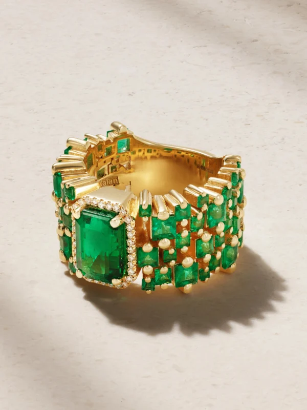 Suzanne Kalan 18-karat Gold, Emerald and Diamond Ring