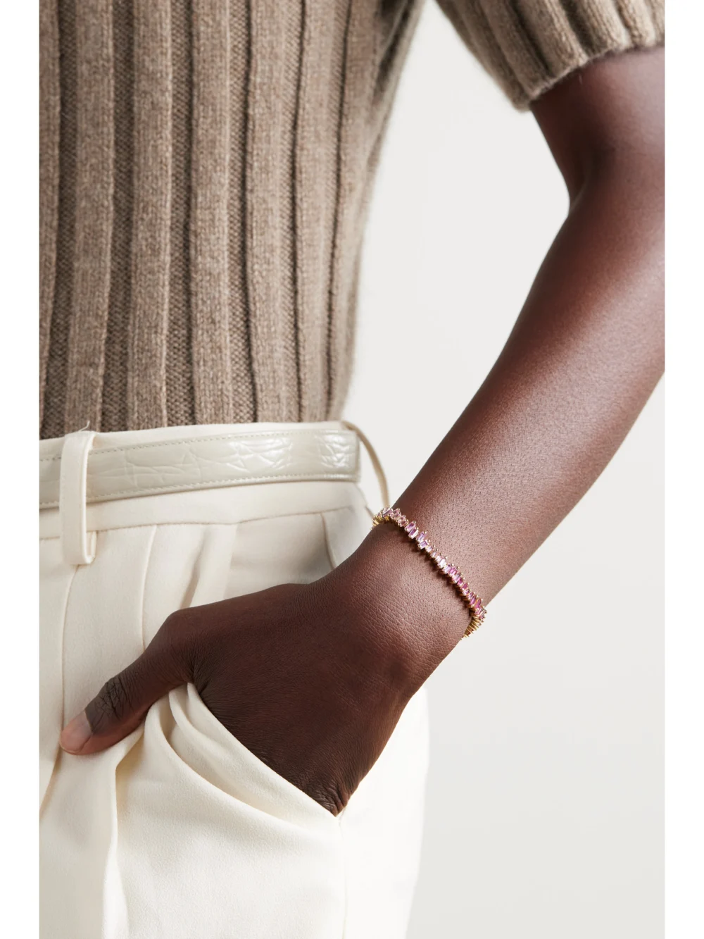 Suzanne Kalan 18-karat Gold, Sapphire and Diamond Tennis Bracelet, styled view