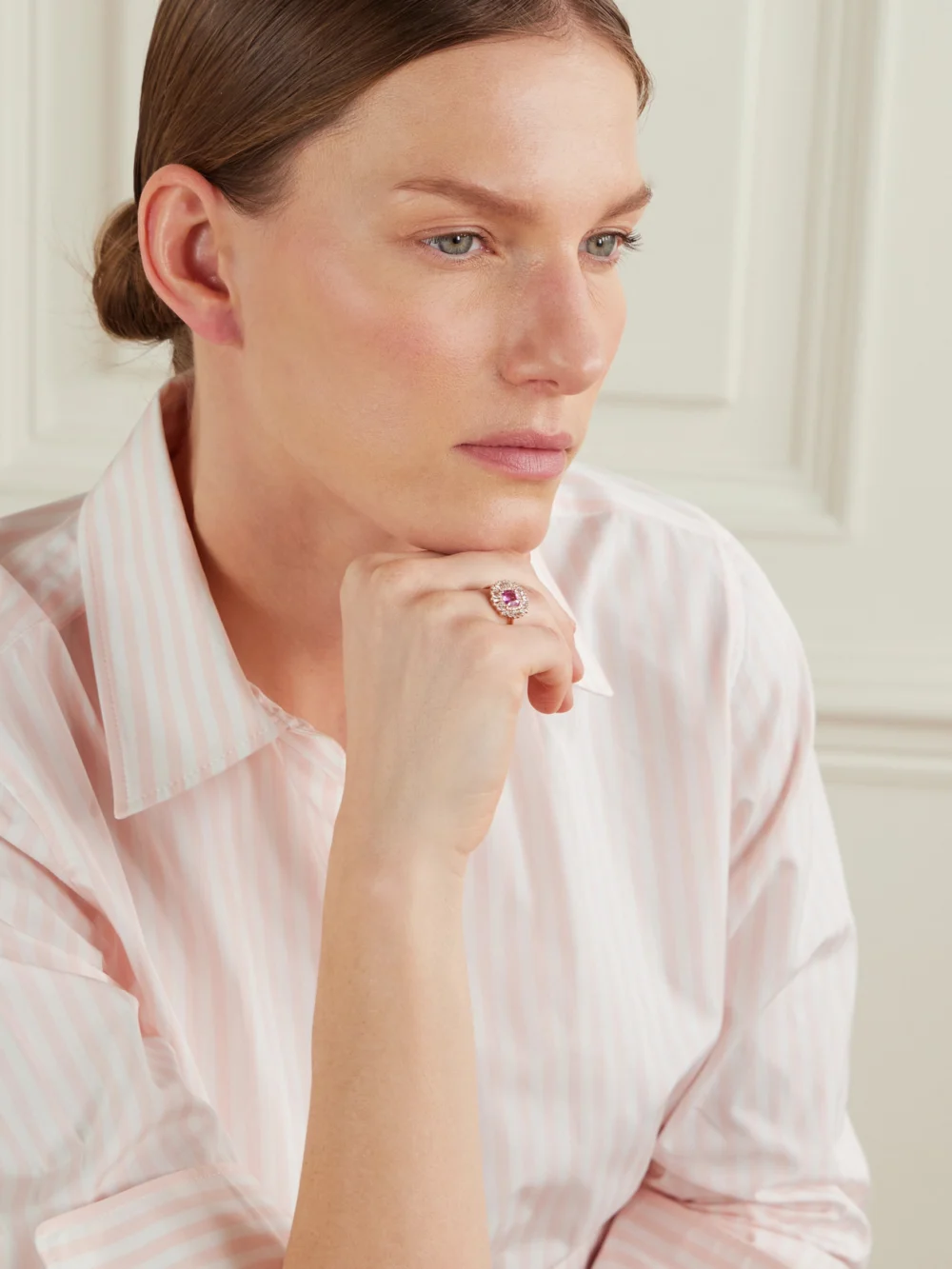 Suzanne Kalan 18-karat Rose Gold, Sapphire and Diamond Ring, styled view