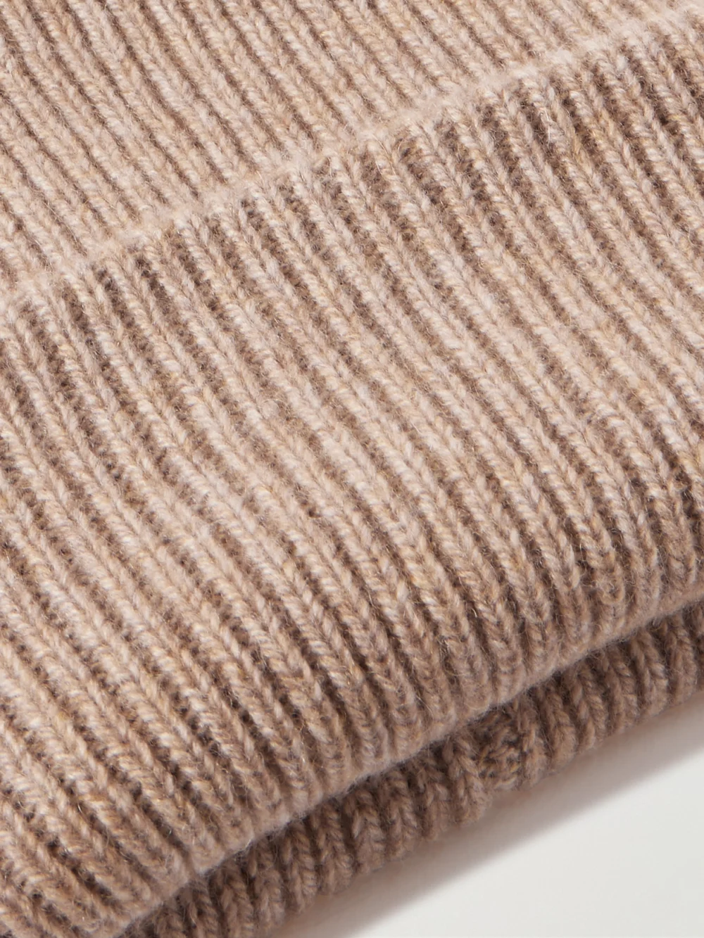 Close-up detail of the Suzie Kondi Bebe Ribbed Cashmere Beanie