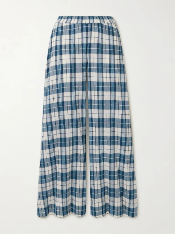 Suzie Kondi Elira Checked Cotton-gauze Wide-leg Pants