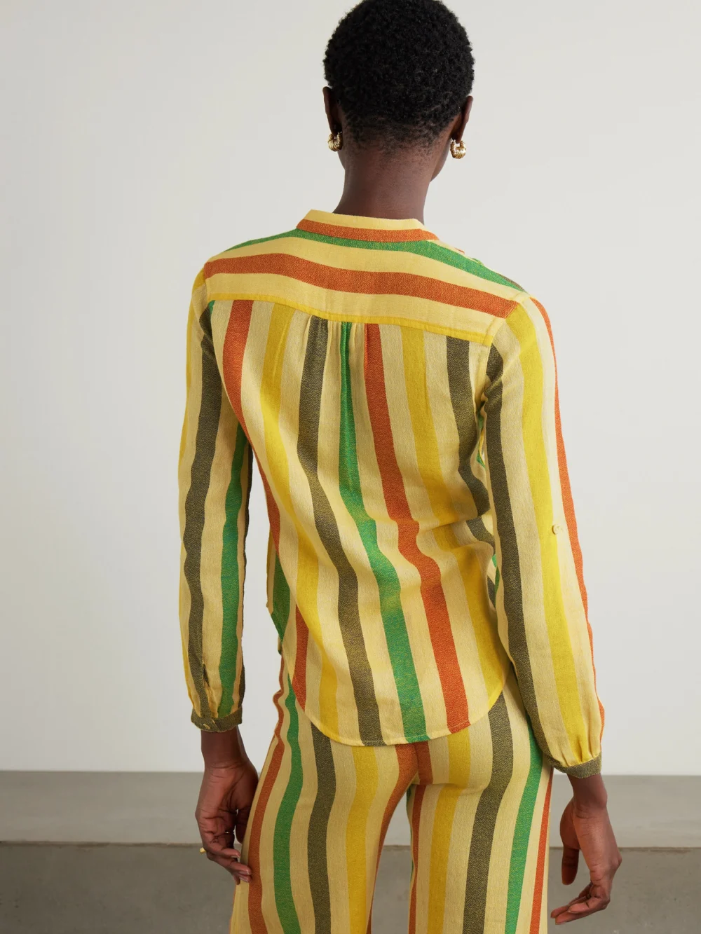 Back view of the Suzie Kondi Koubi Striped Cotton-gauze Shirt