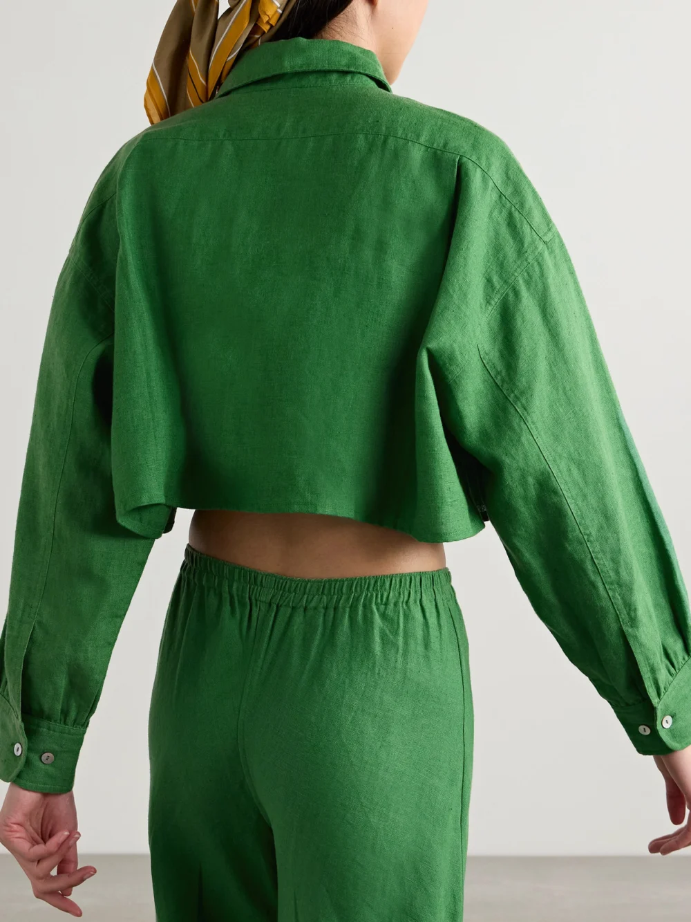 Back view of the Suzie Kondi Leuka Cropped Linen Shirt