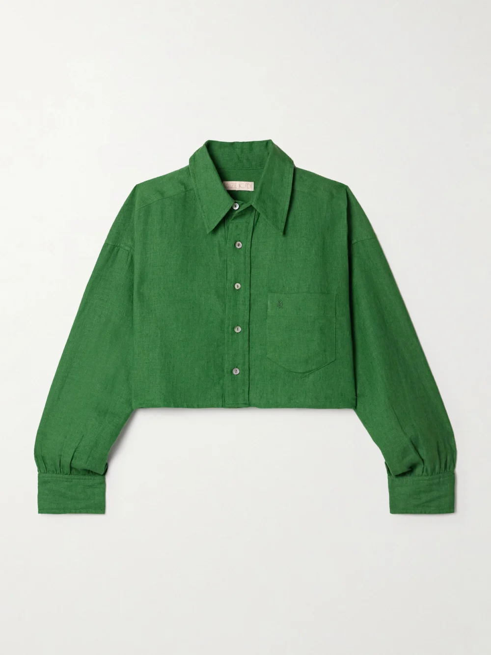 Suzie Kondi Leuka Cropped Linen Shirt in green