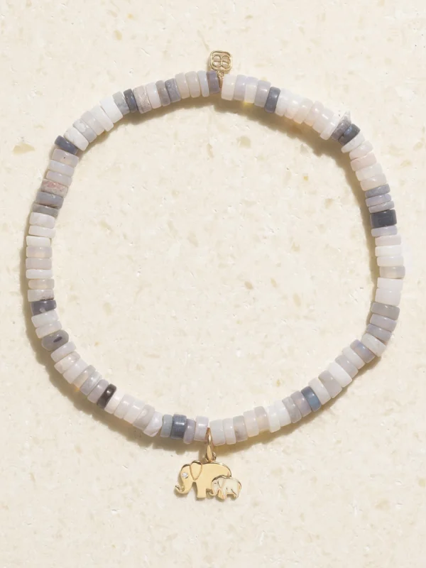 Sydney Evan Elephant Family 14-karat Gold, Enamel, Opal and Diamond Bracelet