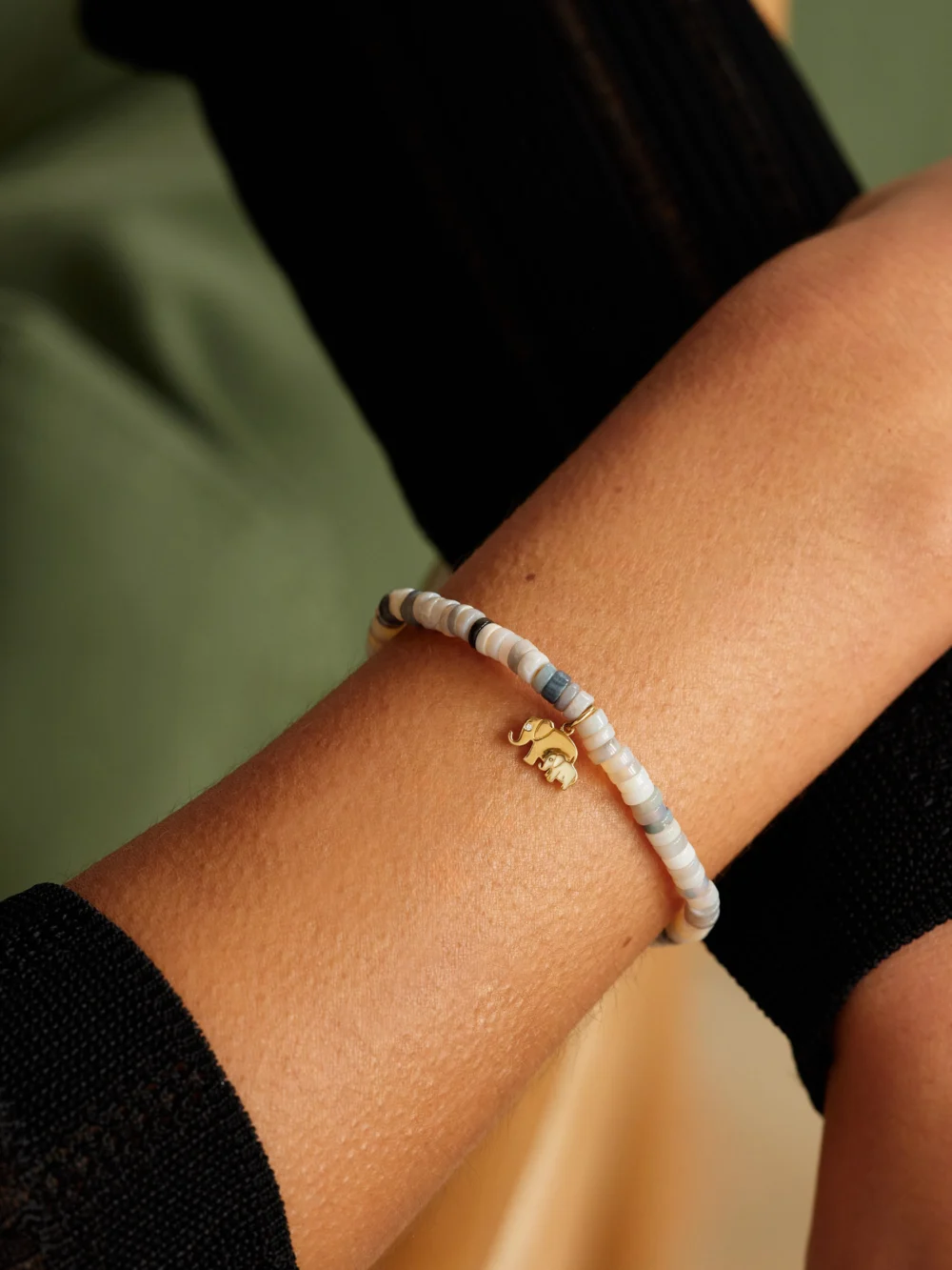 Sydney Evan Elephant Family 14-karat Gold, Enamel, Opal and Diamond Bracelet, styled view