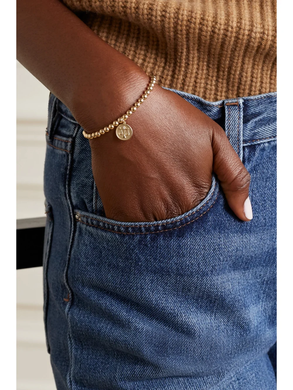 Sydney Evan Libra 14-karat Gold Diamond Bracelet, styled view