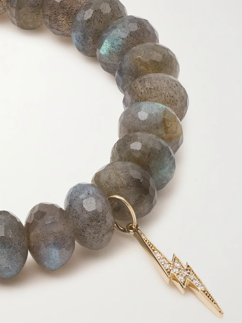 Close-up detail of the Sydney Evan Lightning Bolt 14-karat Gold, Labradorite and Diamond Bracelet