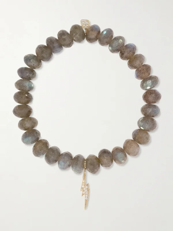 Sydney Evan Lightning Bolt 14-karat Gold, Labradorite and Diamond Bracelet