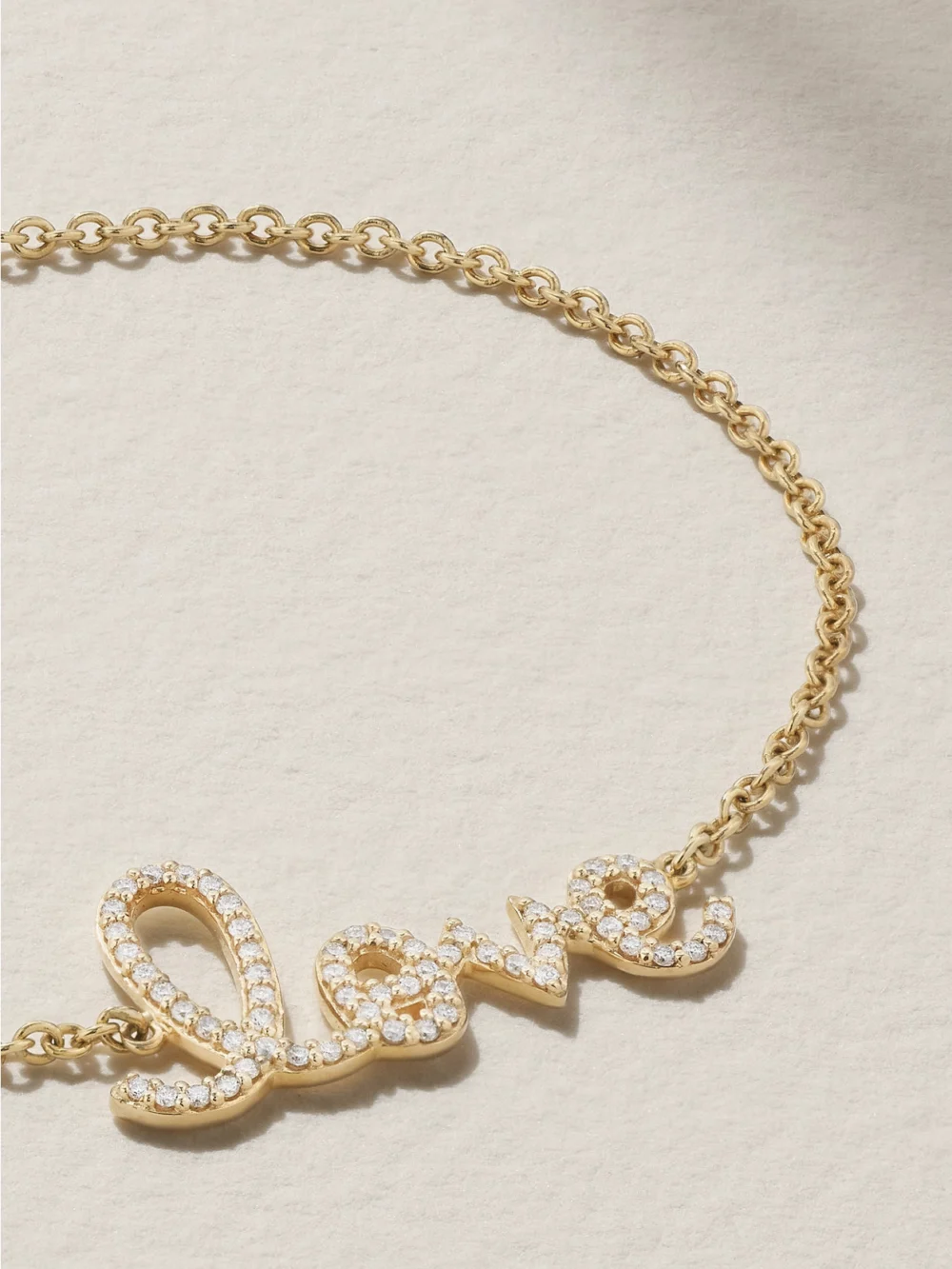 Close-up detail of the Sydney Evan Love Medium 14-karat Gold Diamond Bracelet