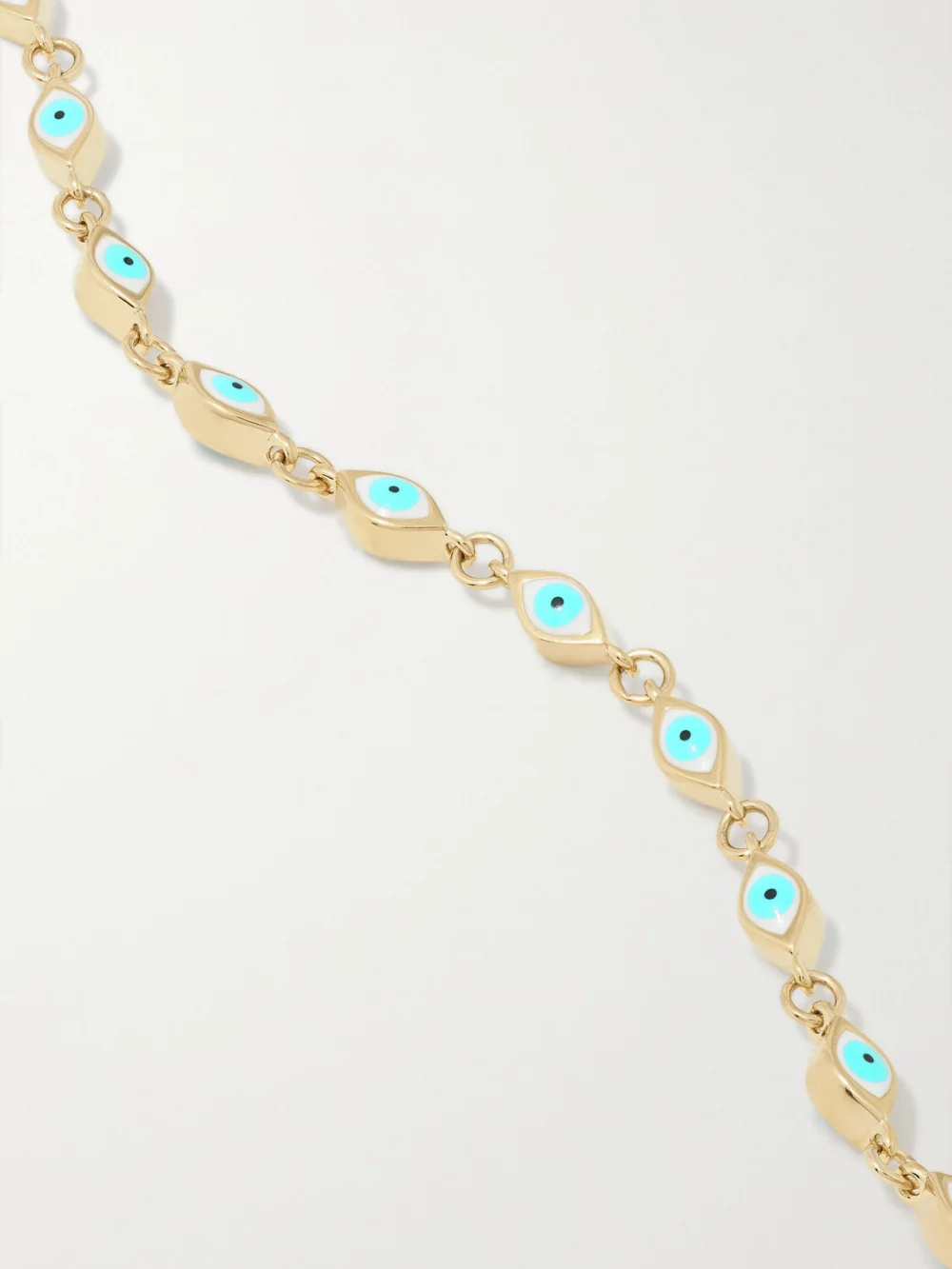 Close-up detail of the Sydney Evan Mini Evil Eye 14-karat Gold and Enamel Bracelet