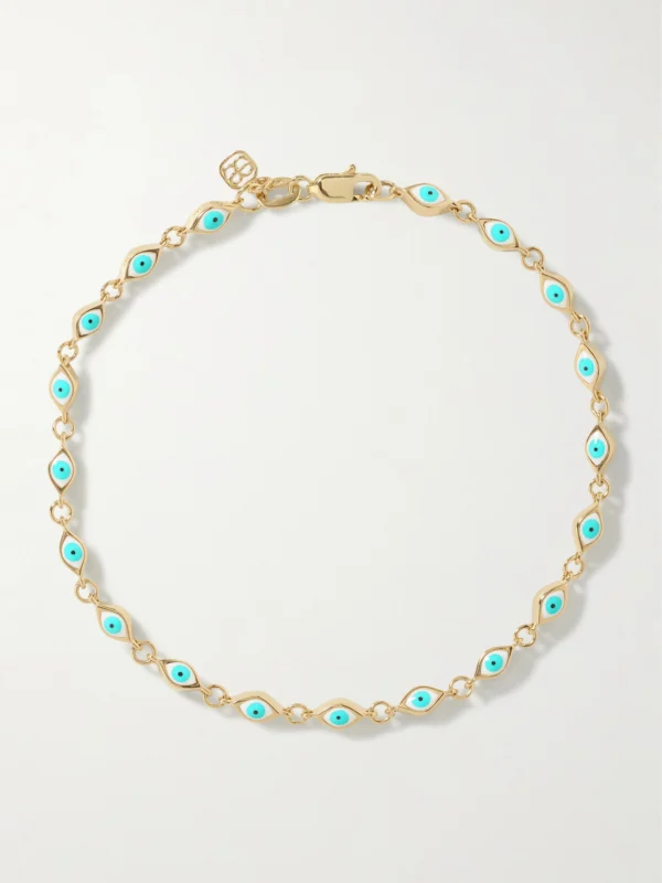 Sydney Evan Mini Evil Eye 14-karat Gold and Enamel Bracelet