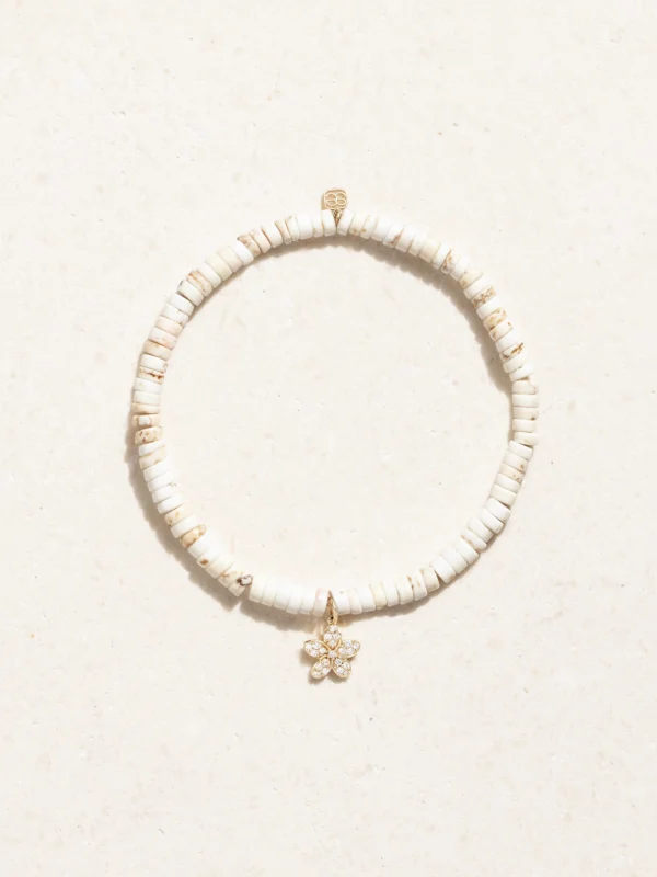 Sydney Evan Small Plumeria 14-karat Gold, Turquoise and Diamond Bracelet