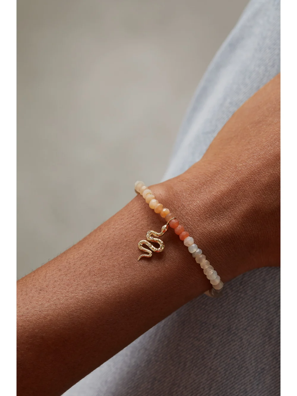 Sydney Evan Snake 14-karat Gold, Moonstone and Diamond Bracelet, styled view