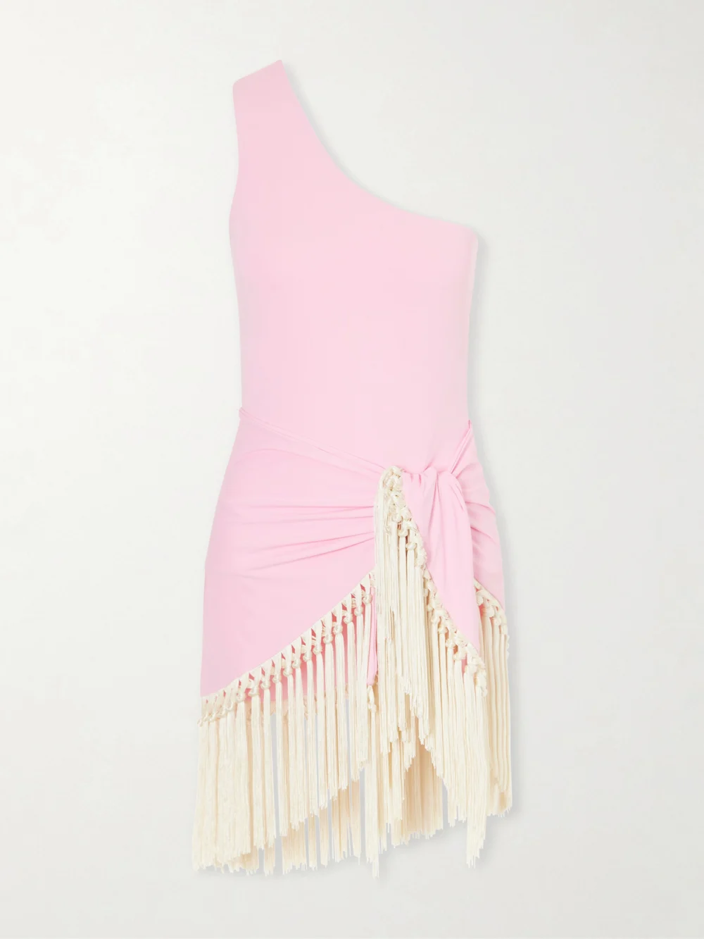 Taller Marmo Yacare Swimsuit and Fringed Pareo Set in baby pink
