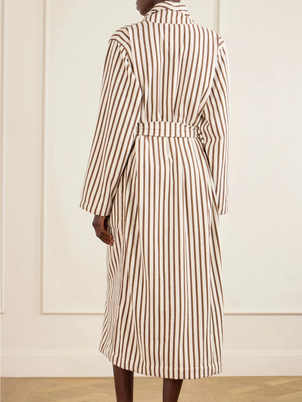 Back view of the Tekla Belted Striped Organic Cotton-terry Robe
