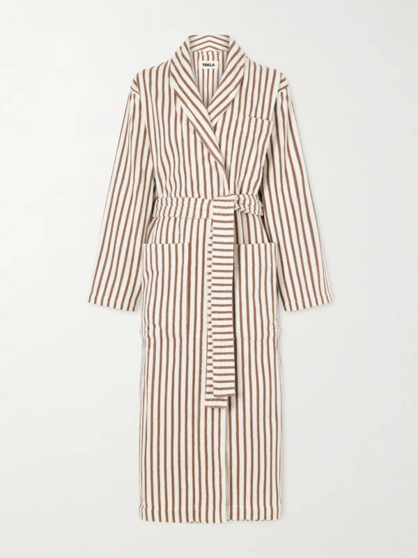 Tekla Belted Striped Organic Cotton-terry Robe