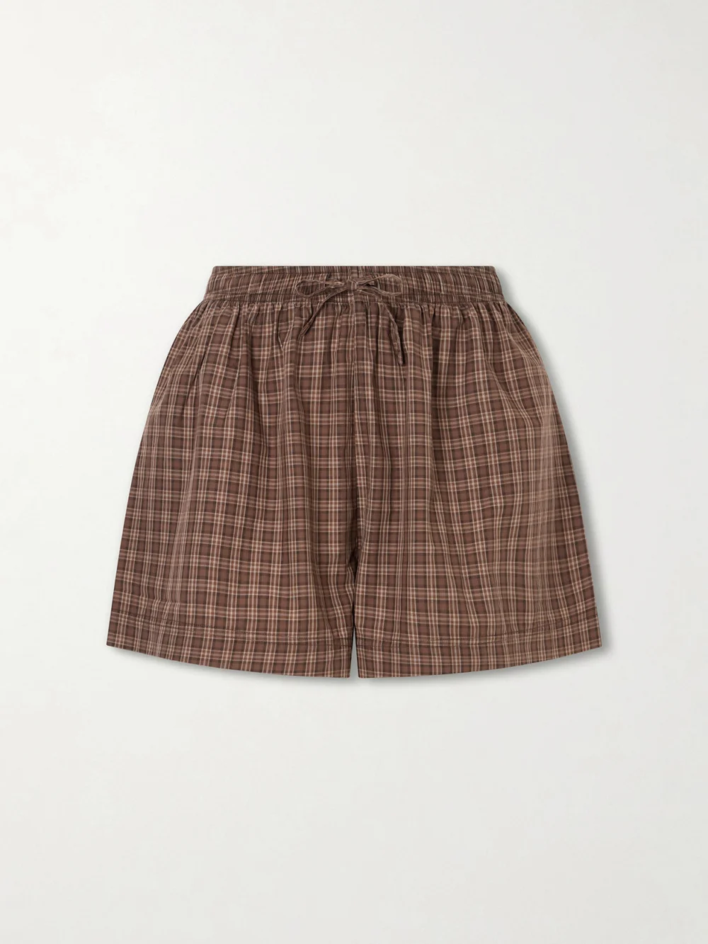 Tekla Checked Organic Cotton Shorts in brown