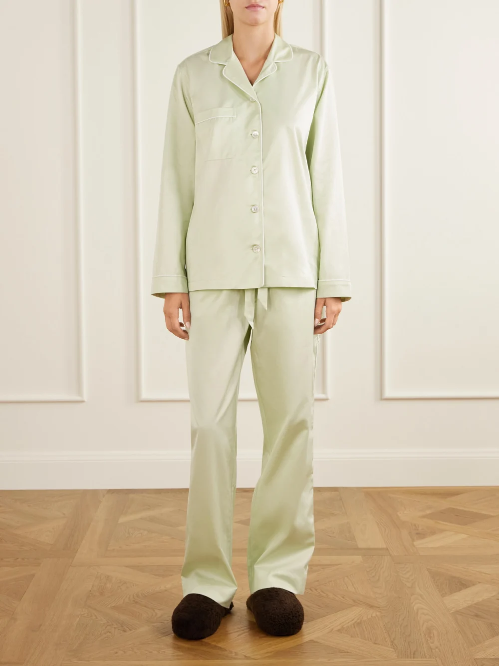 Tekla Shearling Slippers, styled view