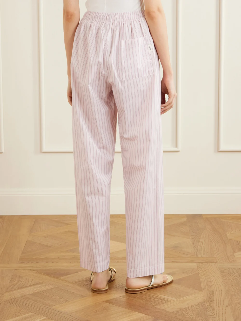 Back view of the Tekla Striped Organic Cotton Pajama Pants