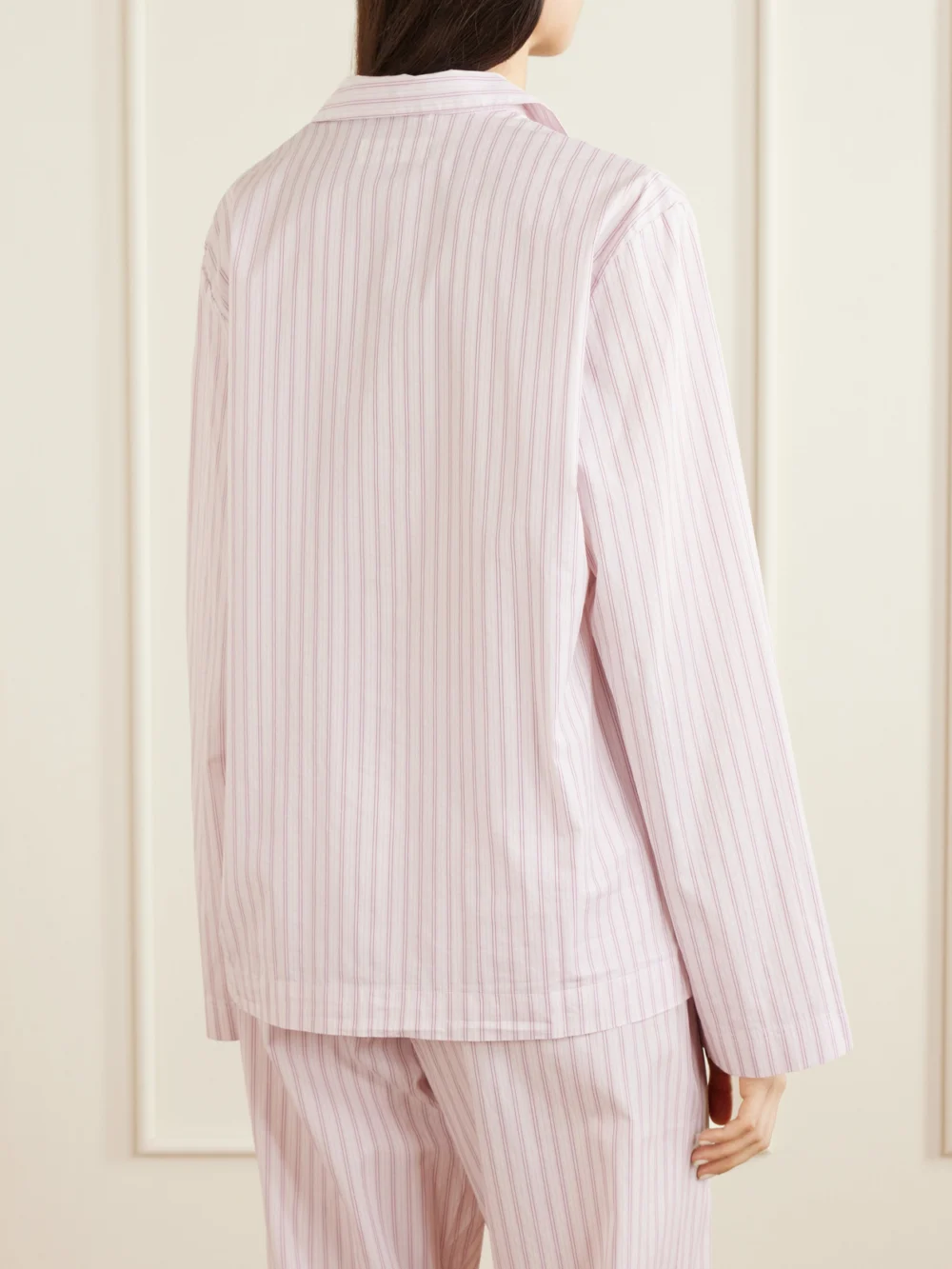 Back view of the Tekla Striped Organic Cotton Shirt