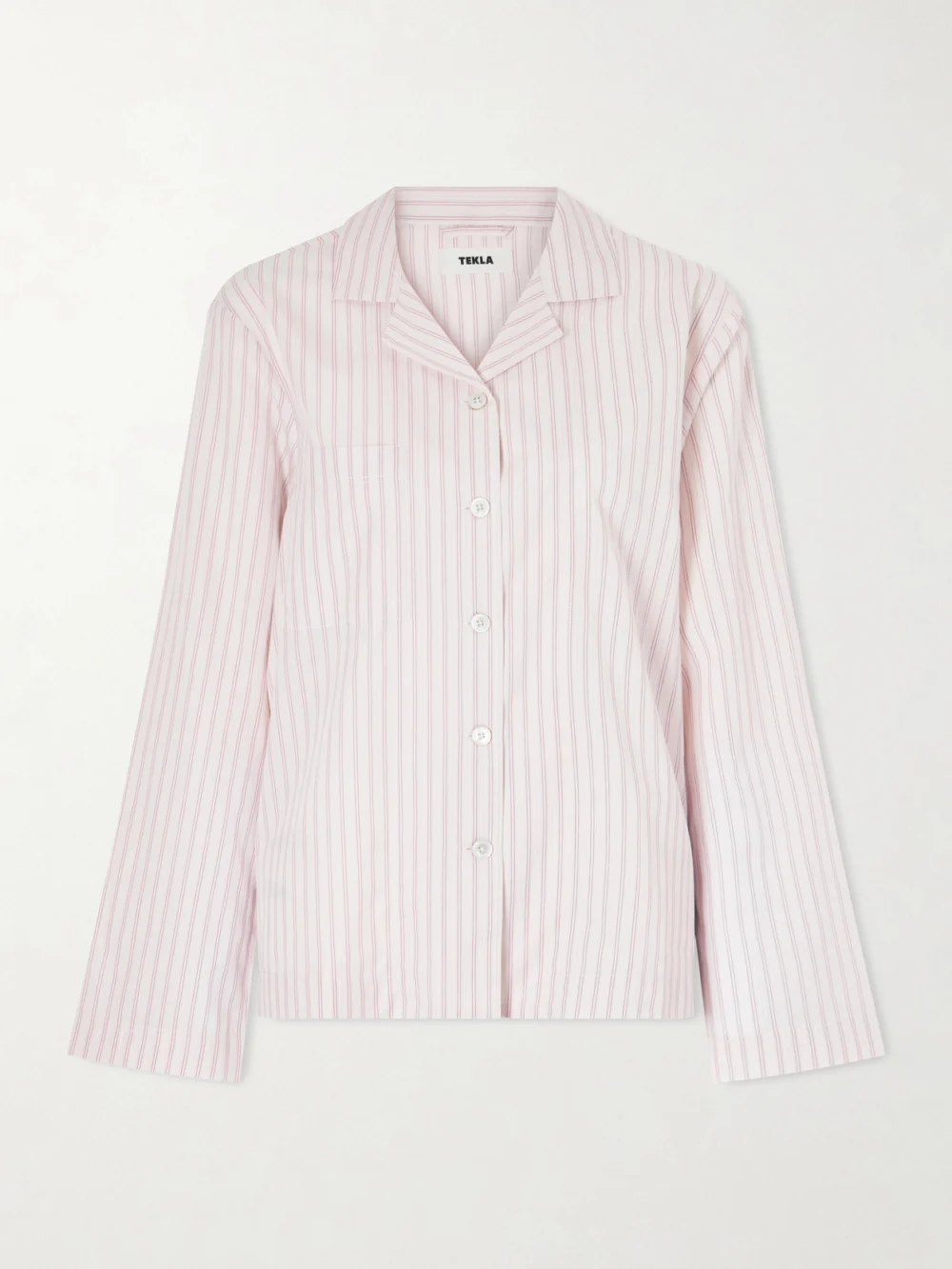 Tekla Striped Organic Cotton Shirt in baby pink