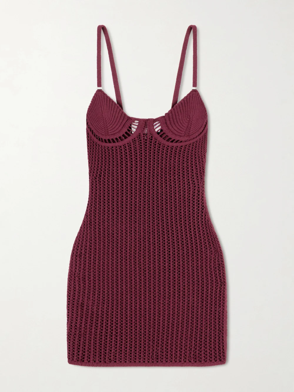The Attico Crochet Cotton-blend Mini Dress in burgundy