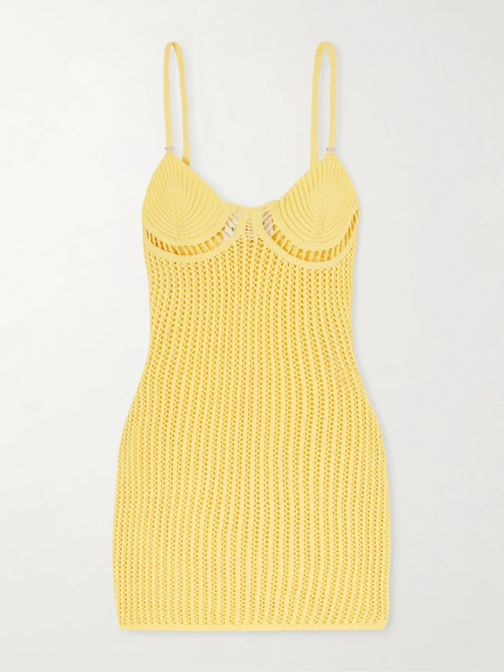 The Attico Crocheted Cotton-blend Mini Dress in yellow
