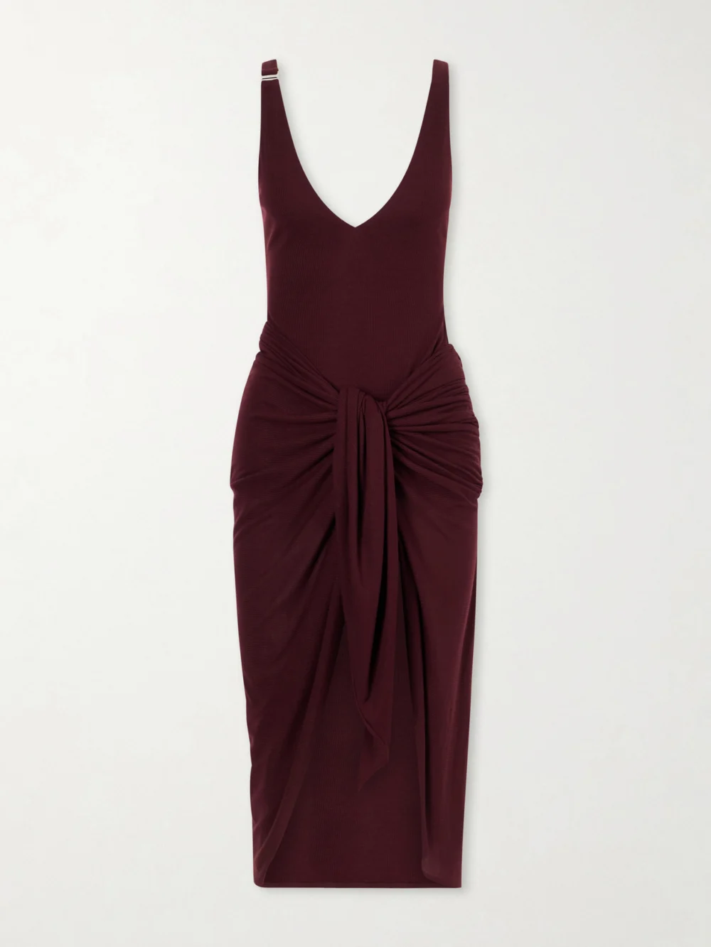 The Attico Knotted Ribbed Lyocell Midi Dress in purple