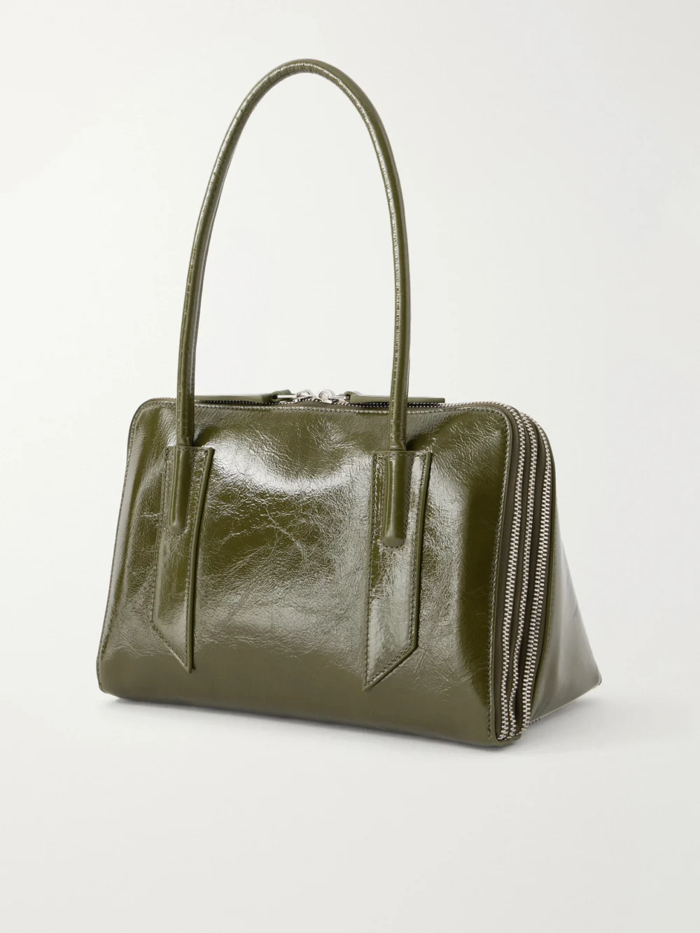 Back view of The Attico L'altra Di Milano Crinkled Patent-leather Shoulder Bag
