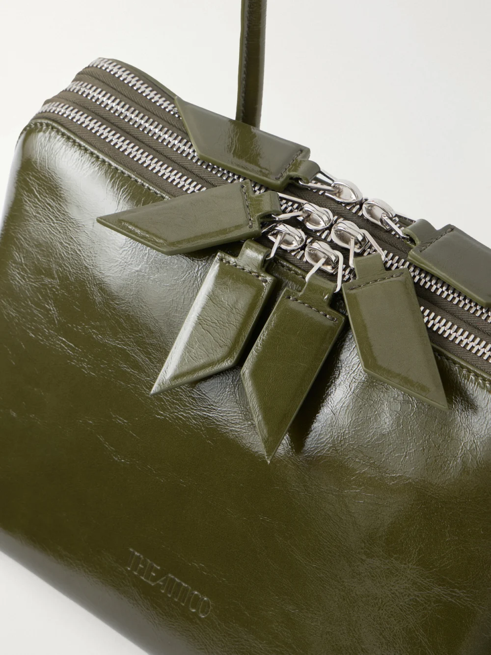 Close-up detail of The Attico L'altra Di Milano Crinkled Patent-leather Shoulder Bag