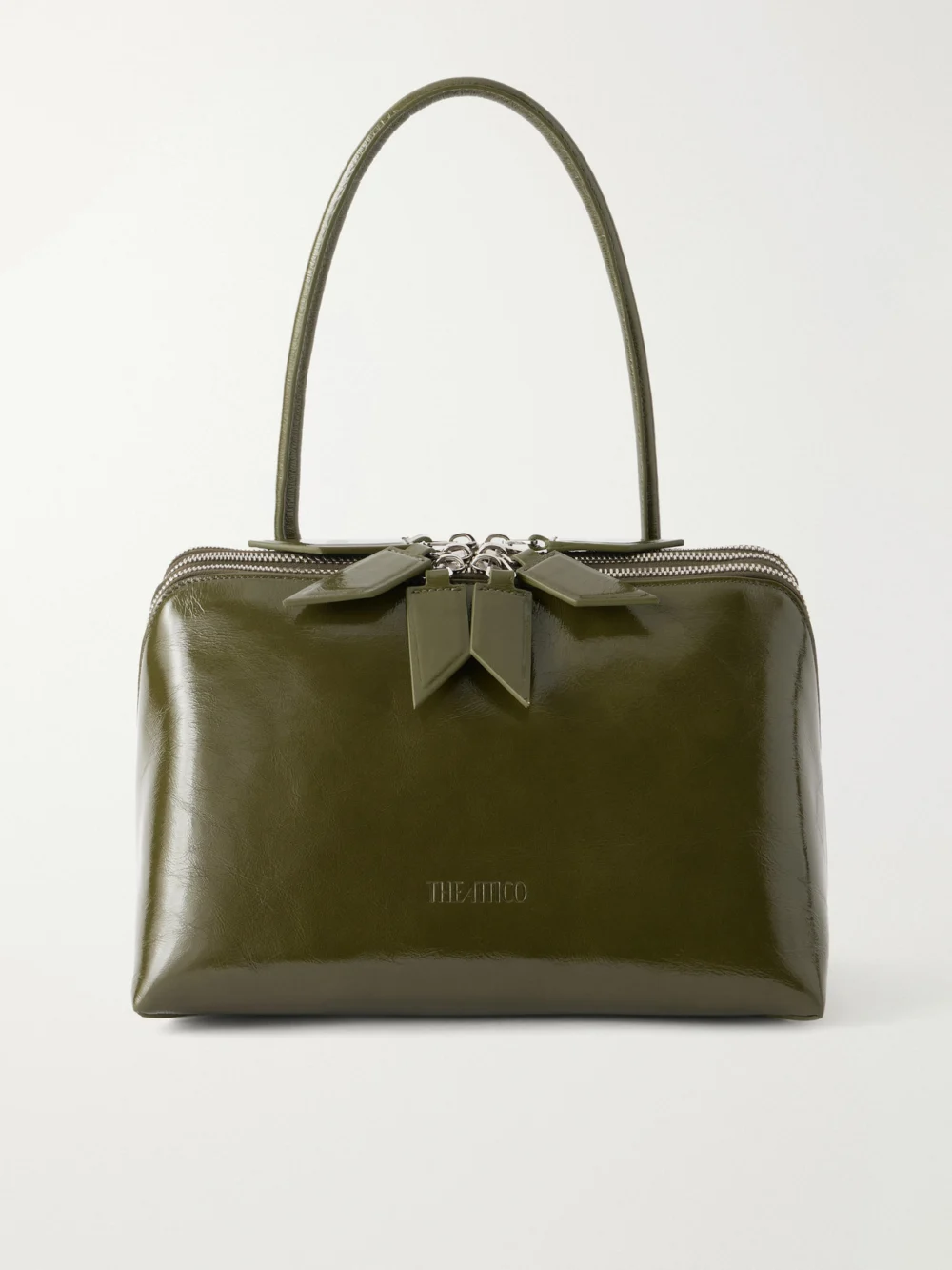 The Attico L'altra Di Milano Crinkled Patent-leather Shoulder Bag in army green