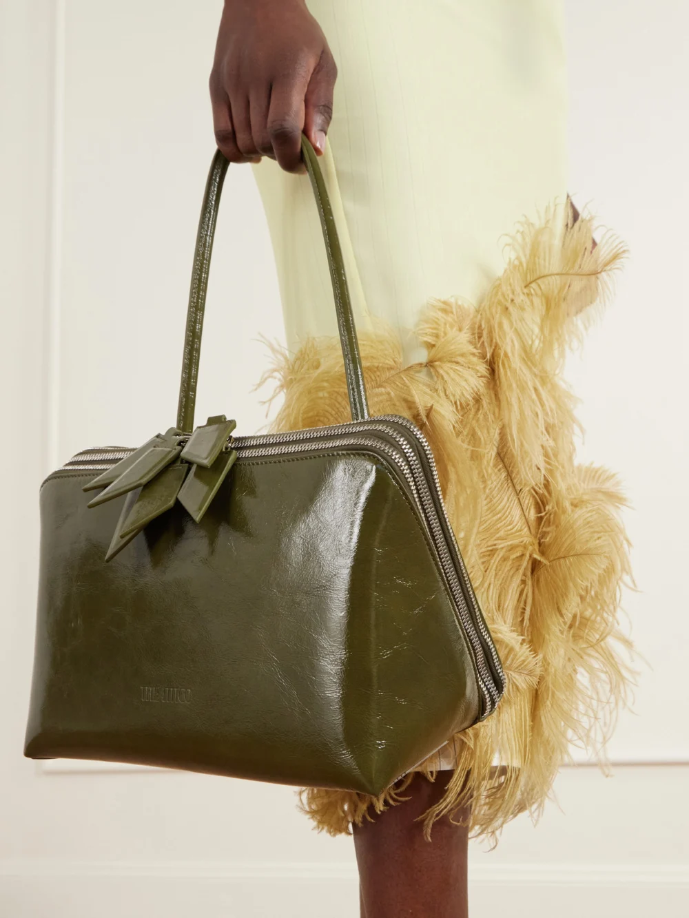 The Attico L'altra Di Milano Crinkled Patent-leather Shoulder Bag, styled view