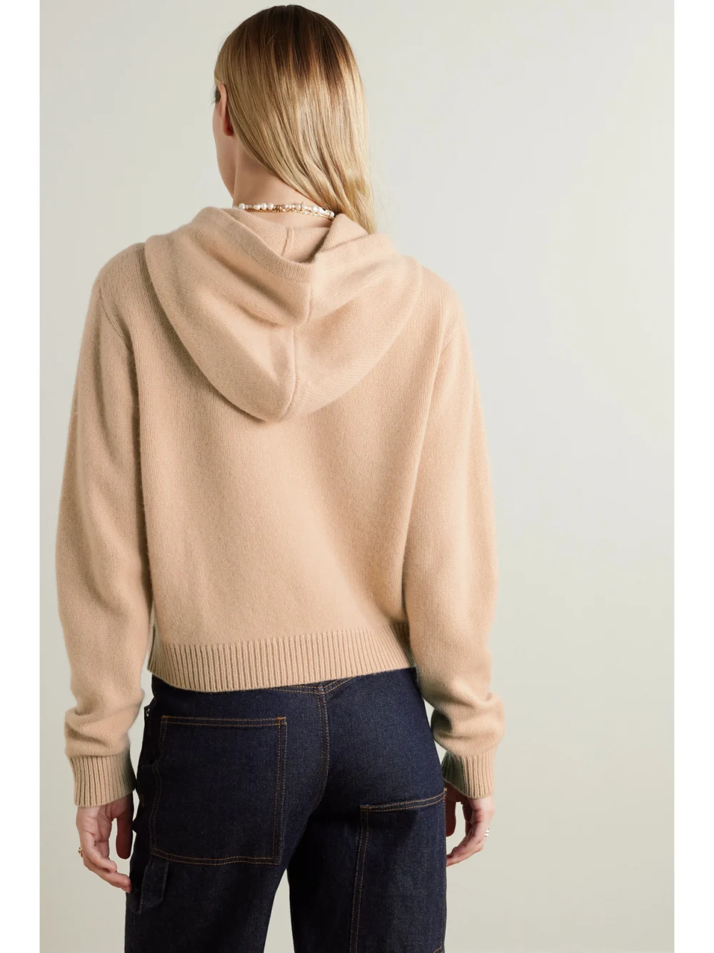 Back view of The Elder Statesman Cropped Cashmere Hoodie