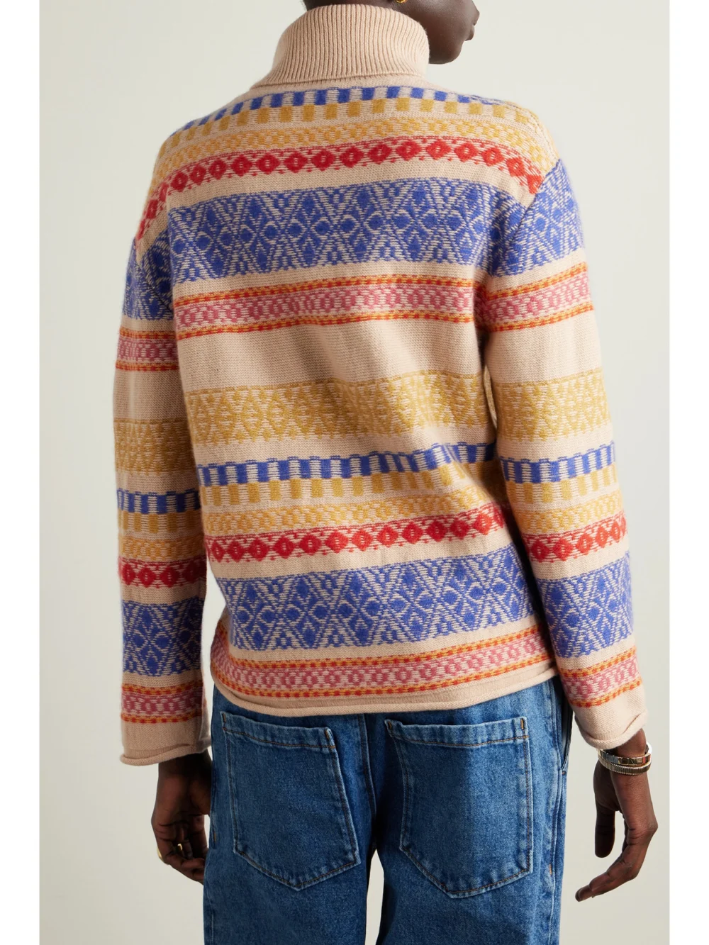 Back view of The Elder Statesman Hazy Fair Isle Cashmere Turtleneck Sweater