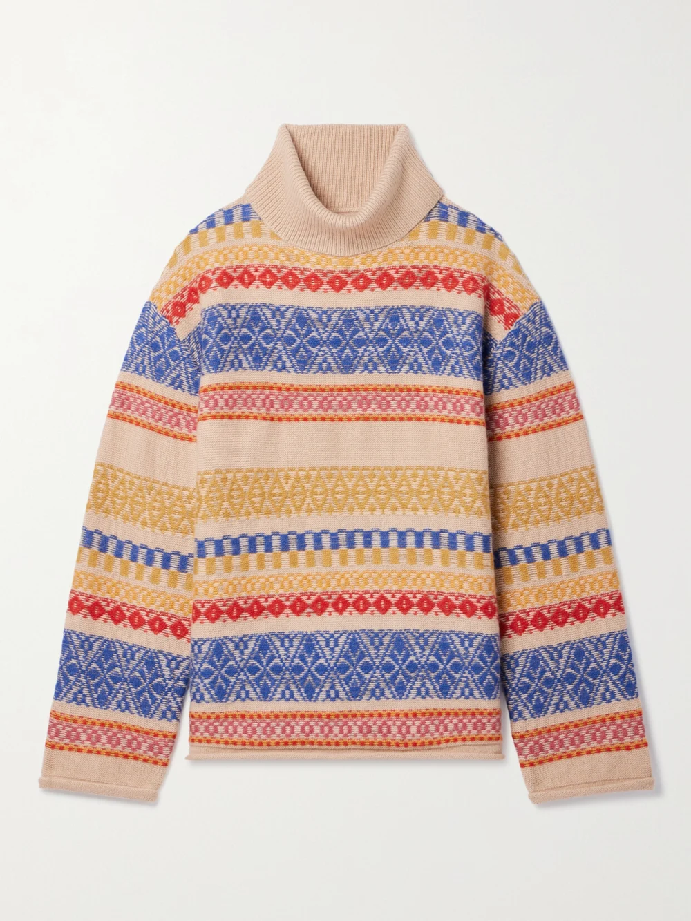 The Elder Statesman Hazy Fair Isle Cashmere Turtleneck Sweater in multi