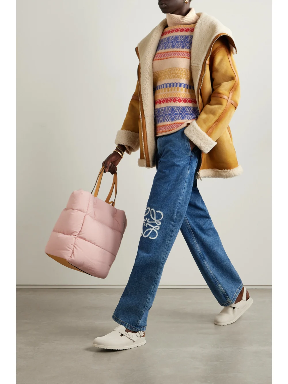 The Elder Statesman Hazy Fair Isle Cashmere Turtleneck Sweater, worn by a model
