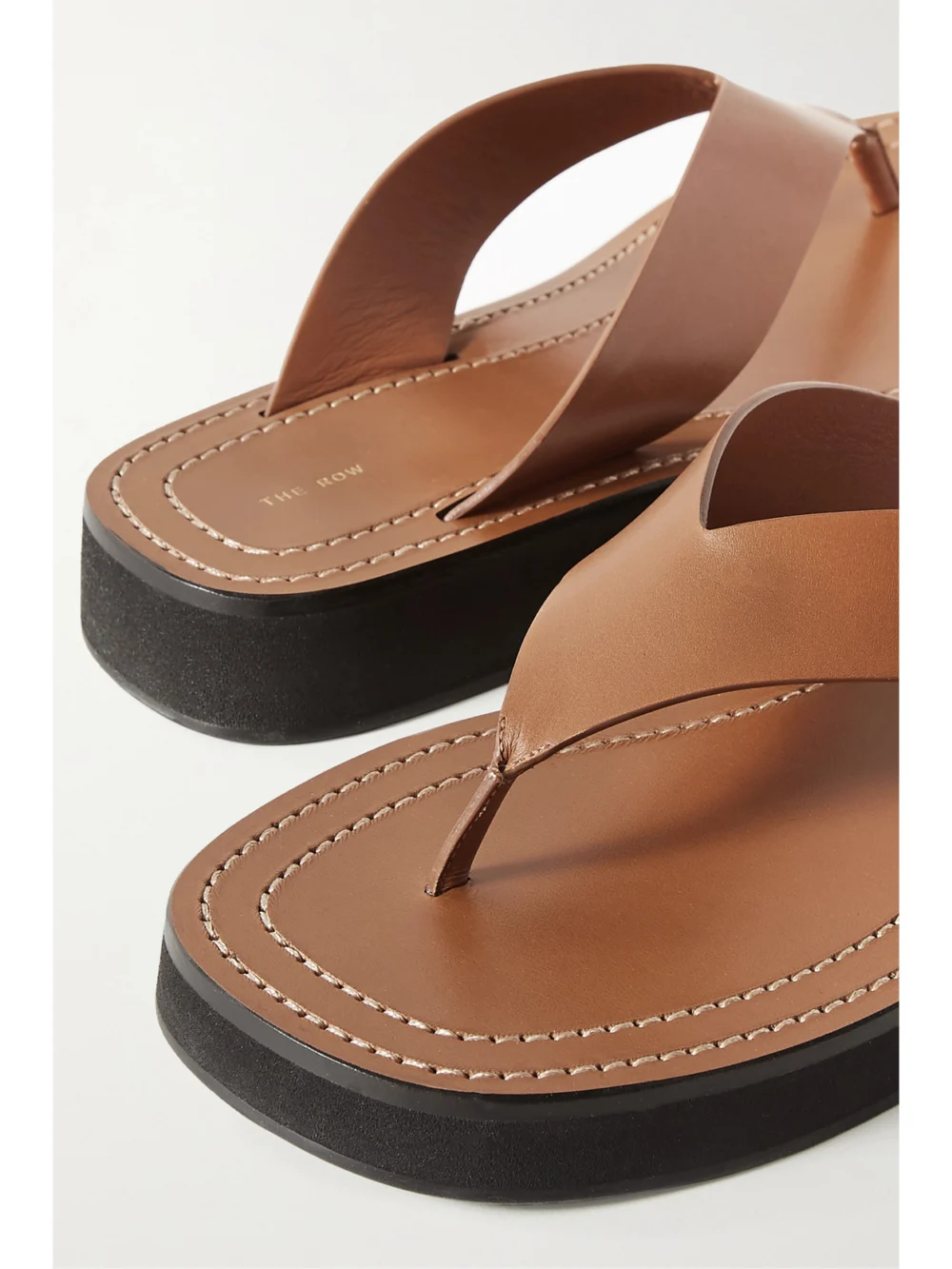 Close-up detail of The Row Ginza Leather Platform Flip Flops