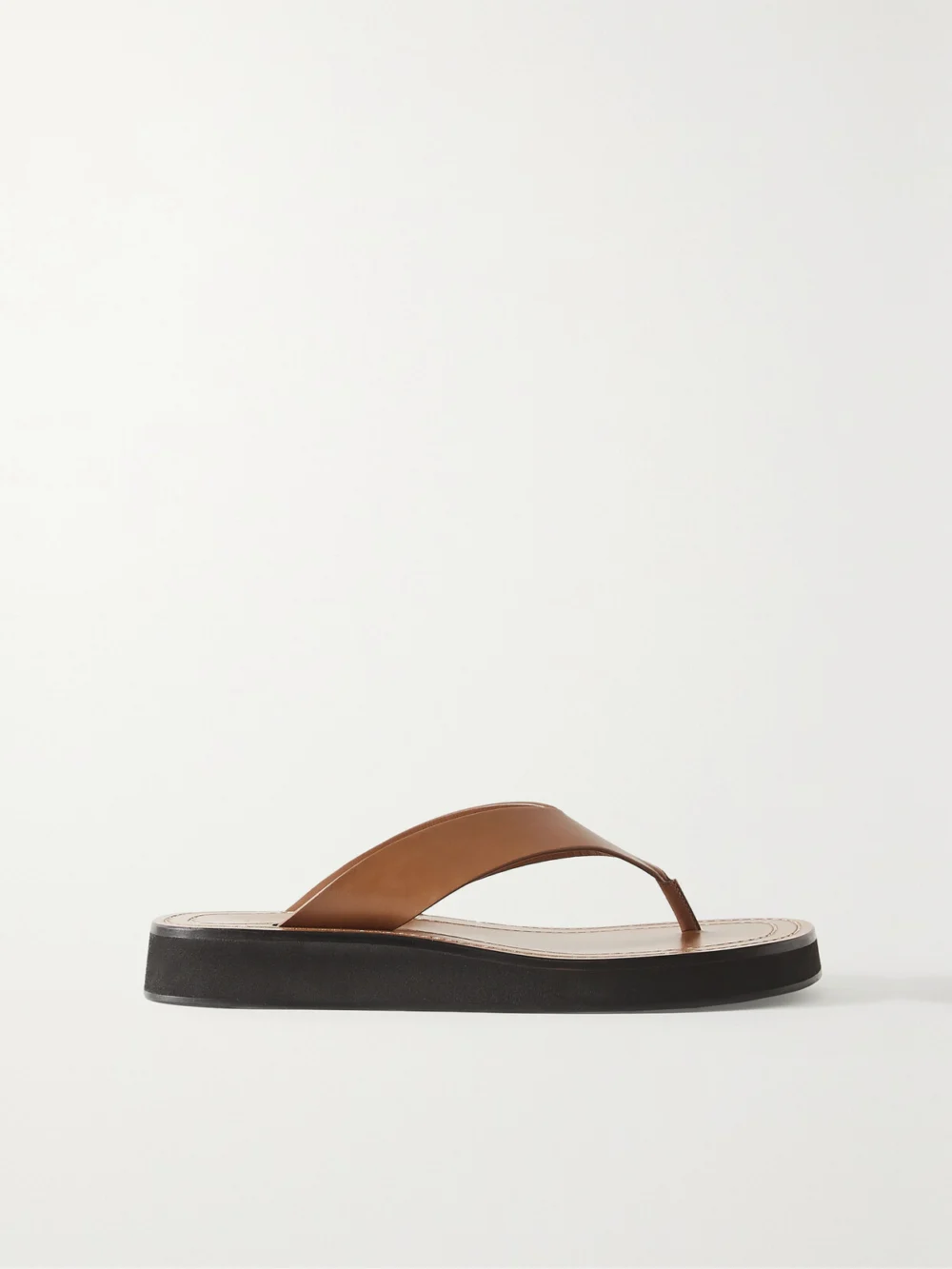 The Row Ginza Leather Platform Flip Flops in sand