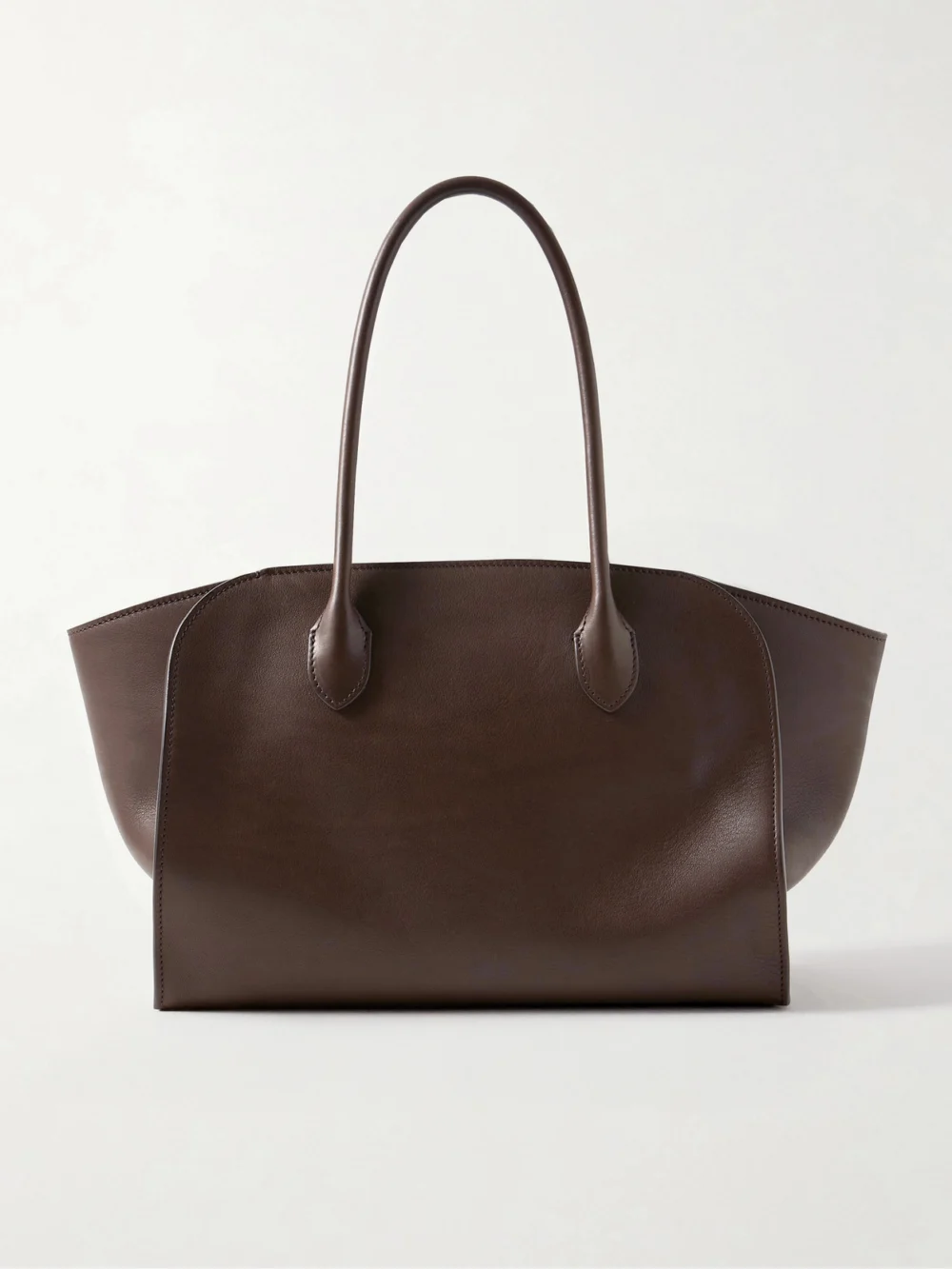 The Row Marlo 12 Leather Tote in dark brown